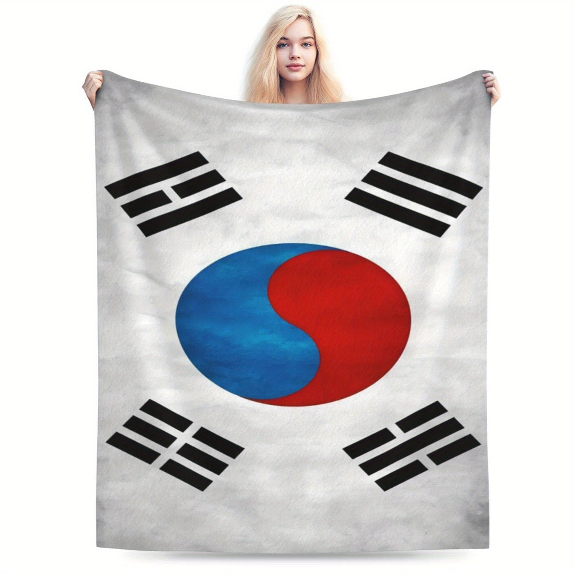 Lightweight Flannel Fleece Throw Blanket South Korea Flag Digital Print Soft for Sofa Bed Camping