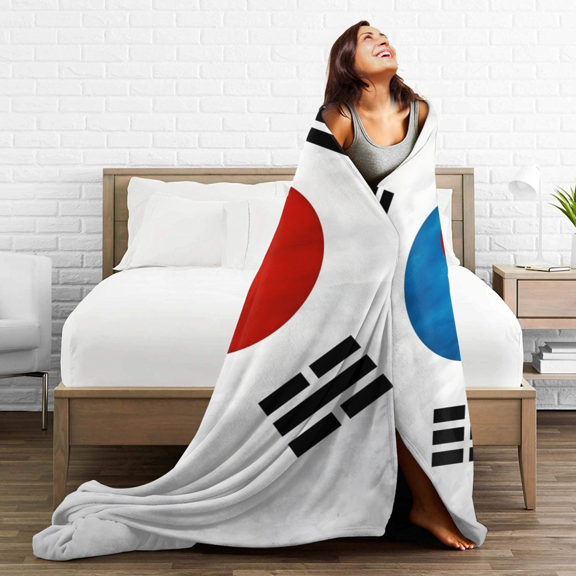 Lightweight Flannel Fleece Throw Blanket South Korea Flag Digital Print Soft for Sofa Bed Camping