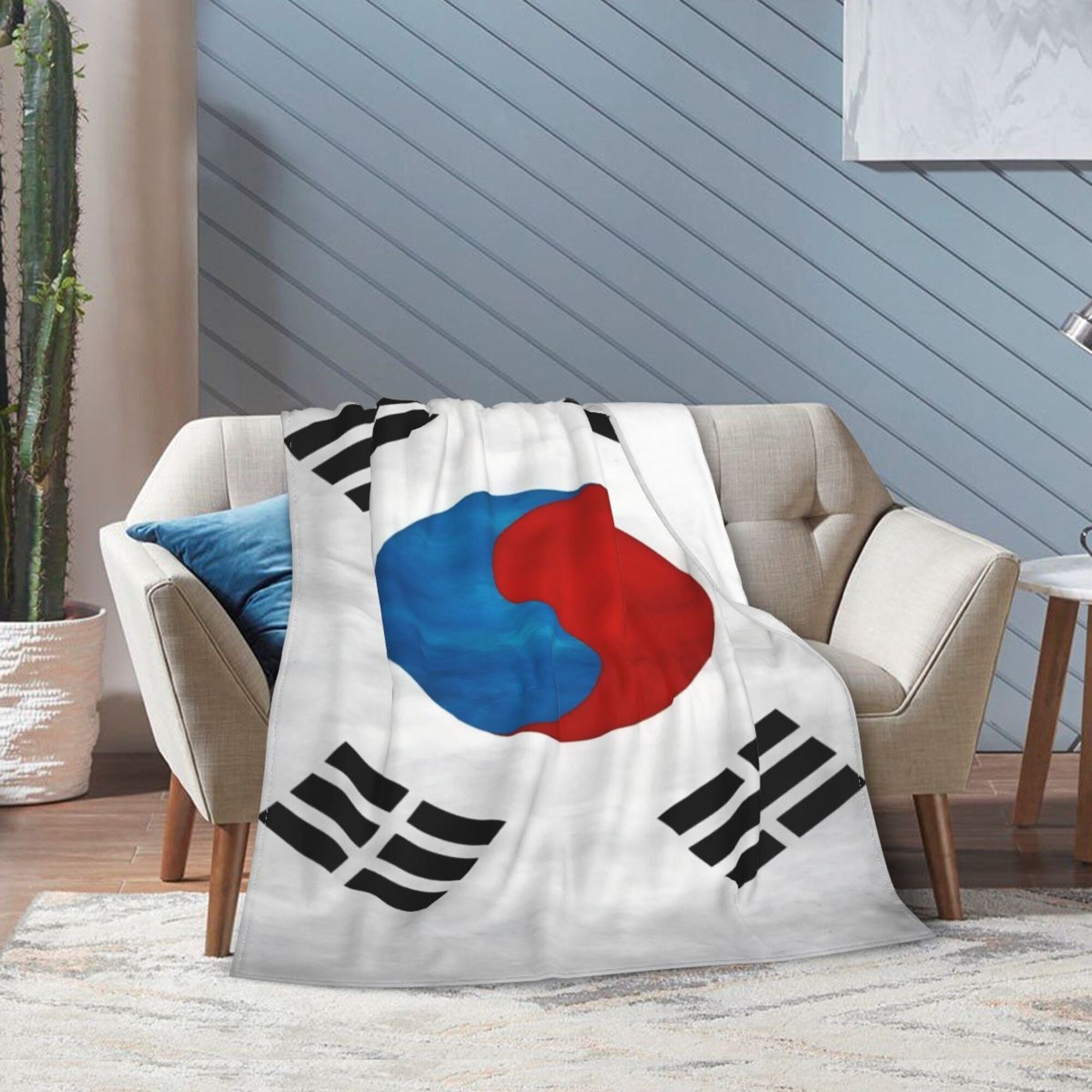 Lightweight Flannel Fleece Throw Blanket South Korea Flag Digital Print Soft for Sofa Bed Camping