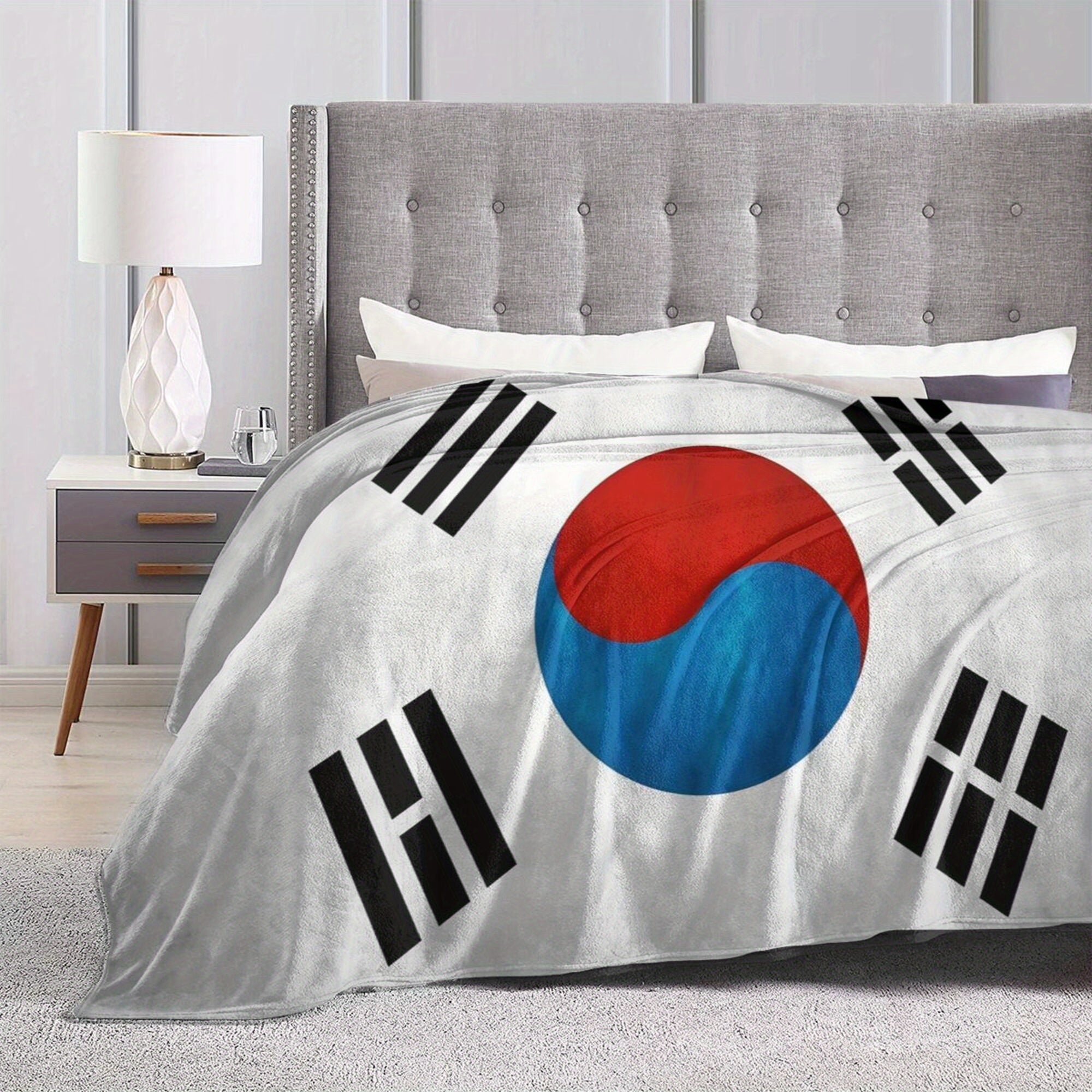 Lightweight Flannel Fleece Throw Blanket South Korea Flag Digital Print Soft for Sofa Bed Camping