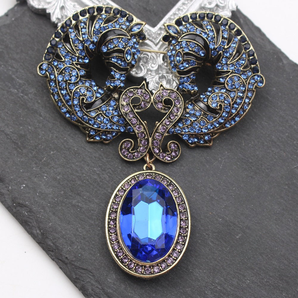 Vintage Seahorse Brooch with Rhinestones and Enamel for Women