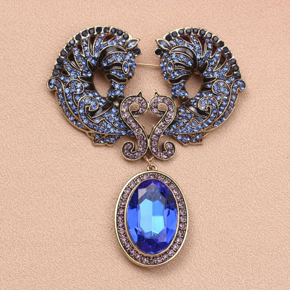 Vintage Seahorse Brooch with Rhinestones and Enamel for Women