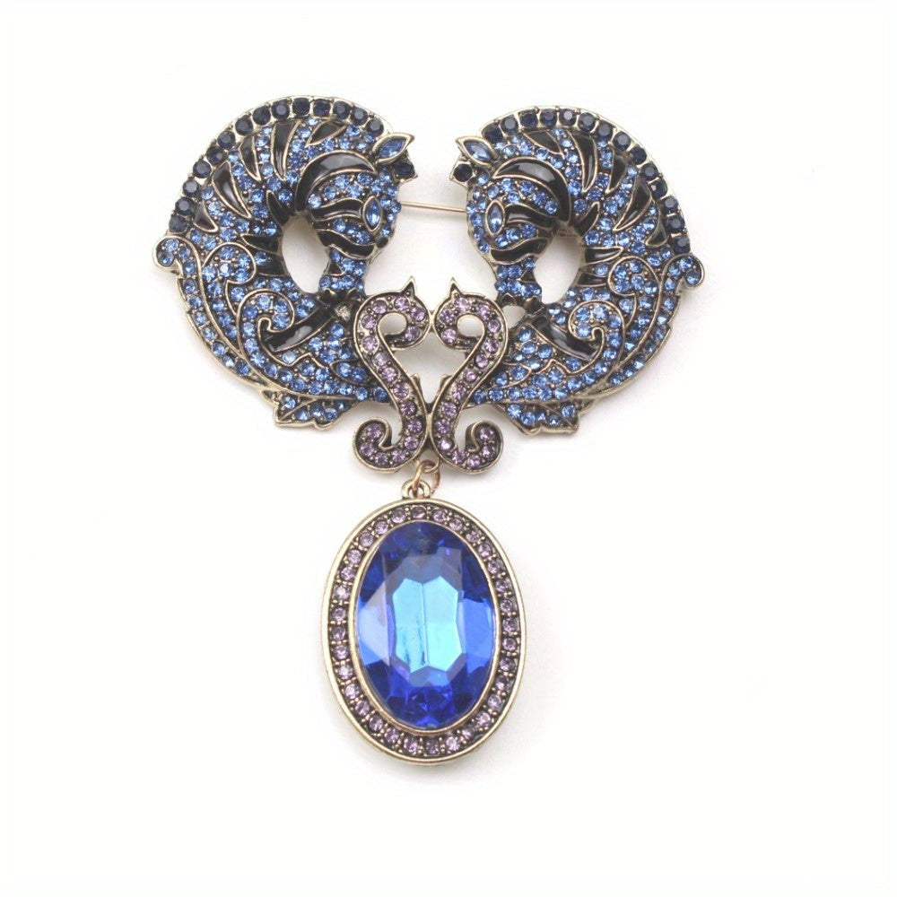 Vintage Seahorse Brooch with Rhinestones and Enamel for Women