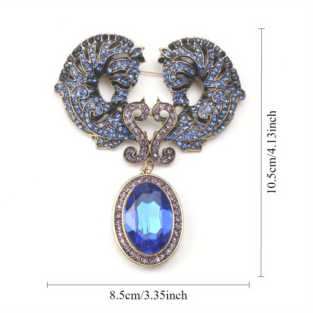 Vintage Seahorse Brooch with Rhinestones and Enamel for Women