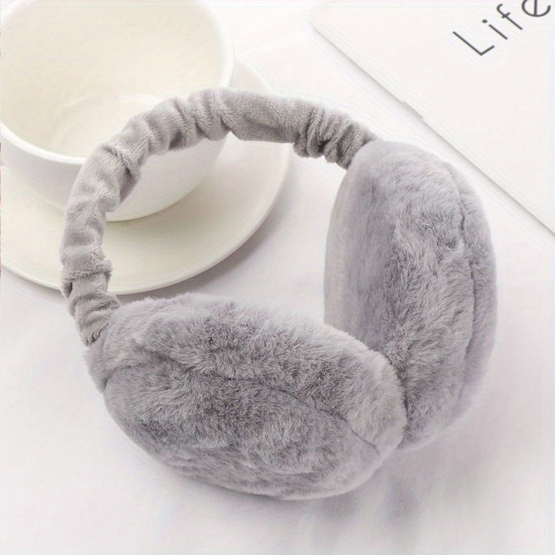 Plush Earmuffs for Winter Warmth Foldable Soft Fuzzy Polyester 1-Pack