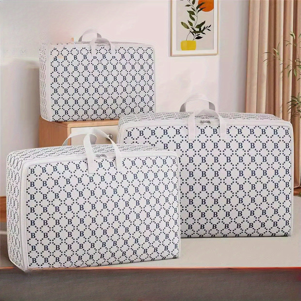 Cajas de almacenamiento impermeables con asas y organizador plegable con cremallera para ropa, mantas y compras