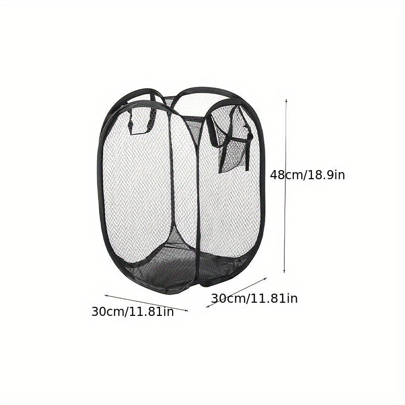 Mesh Laundry Basket with Pocket Rectangular Hamper for Home Dorm RV Durable Plastic