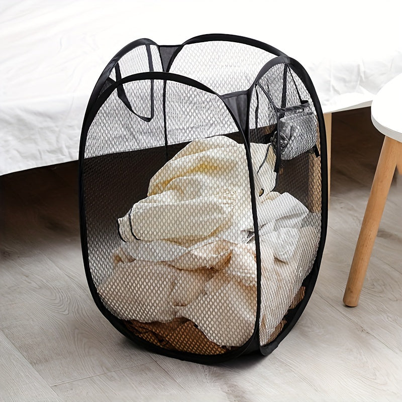 Mesh Laundry Basket with Pocket Rectangular Hamper for Home Dorm RV Durable Plastic