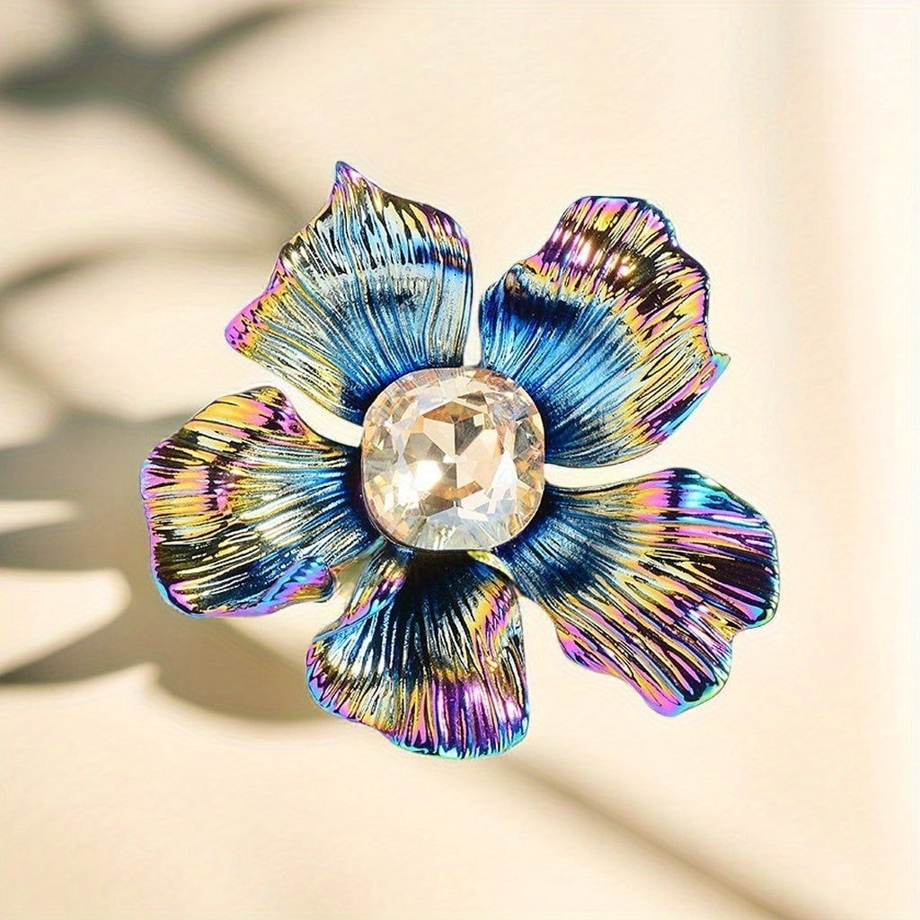 Women’s Crystal Flower Brooch Pin with Vibrant Colors Elegant Floral Jewelry
