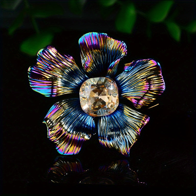 Women’s Crystal Flower Brooch Pin with Vibrant Colors Elegant Floral Jewelry