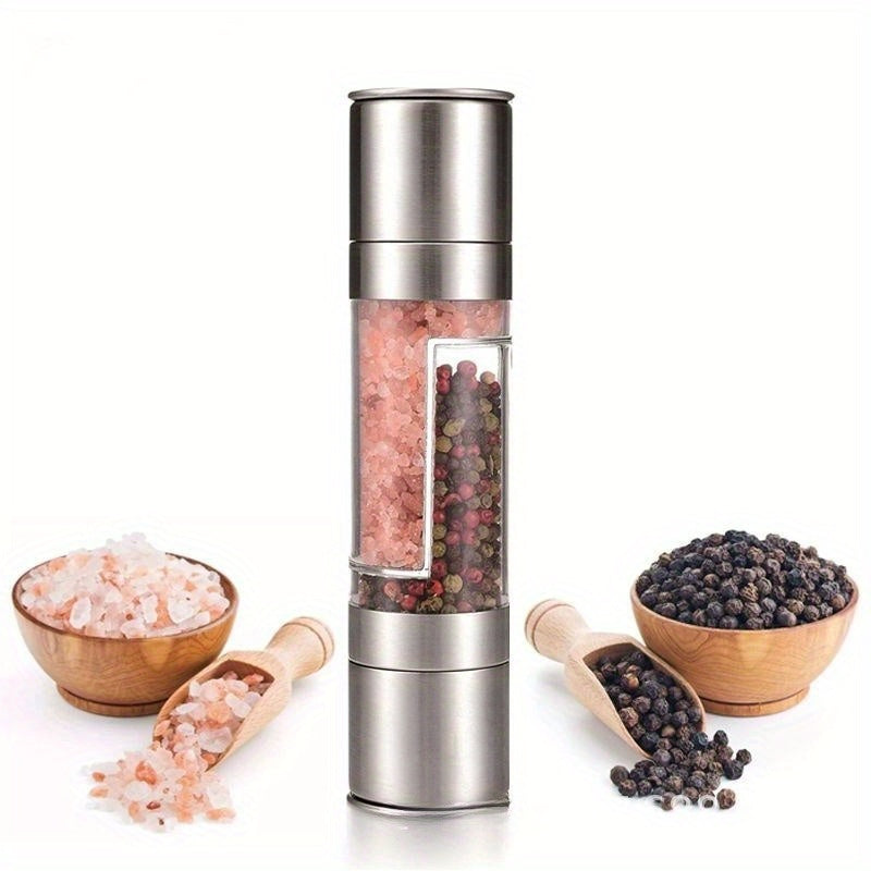 Dual-Function Acrylic Pepper and Sea Salt Grinder Stainless Steel Transparent Manual Spice Mill