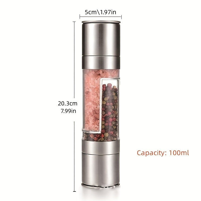Dual-Function Acrylic Pepper and Sea Salt Grinder Stainless Steel Transparent Manual Spice Mill