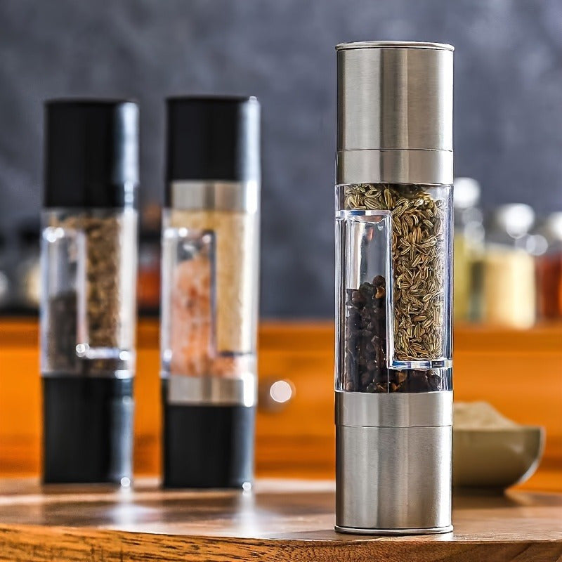 Dual-Function Acrylic Pepper and Sea Salt Grinder Stainless Steel Transparent Manual Spice Mill