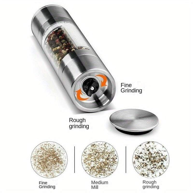 Dual-Function Acrylic Pepper and Sea Salt Grinder Stainless Steel Transparent Manual Spice Mill