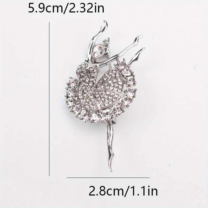 Vintage-Inspired Ballerina Girl Brooch with Rhinestones and Glittering Accents