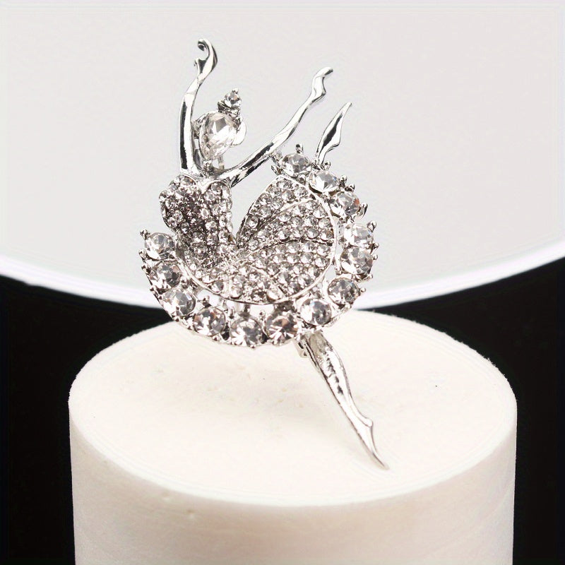 Vintage-Inspired Ballerina Girl Brooch with Rhinestones and Glittering Accents