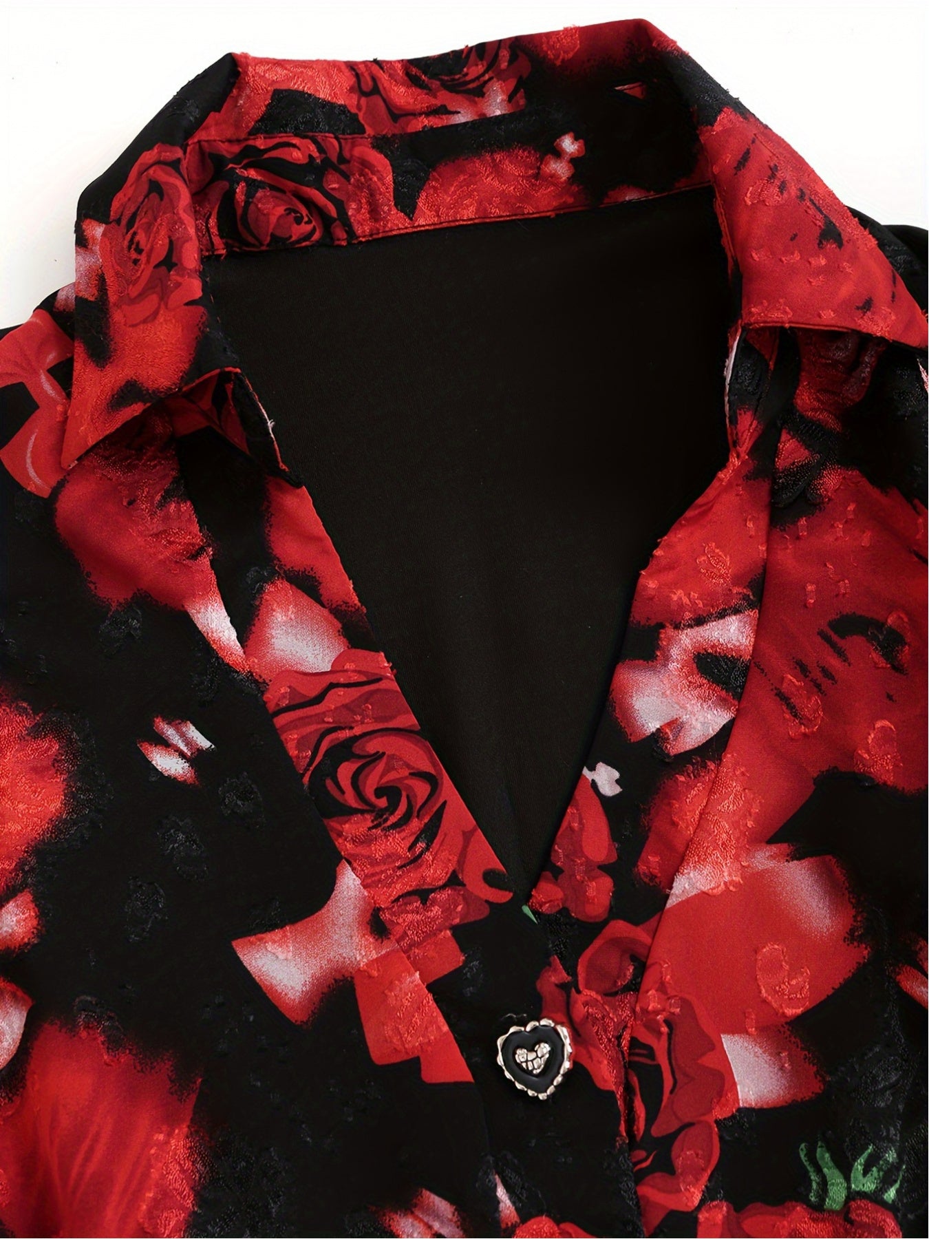 Plus Size Floral Print Button Front Blouse for Spring Fall Long Sleeve Women