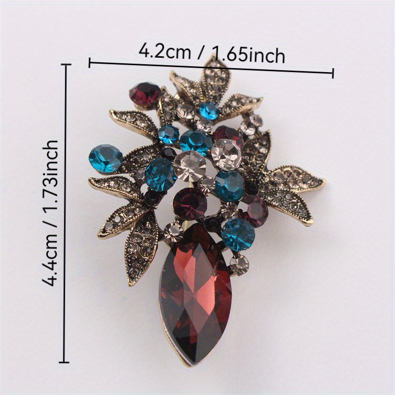 Rhinestone Brooch Pin with Teardrop and Floral Design for Outfits Bags Hats
