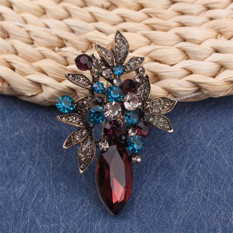 Rhinestone Brooch Pin with Teardrop and Floral Design for Outfits Bags Hats