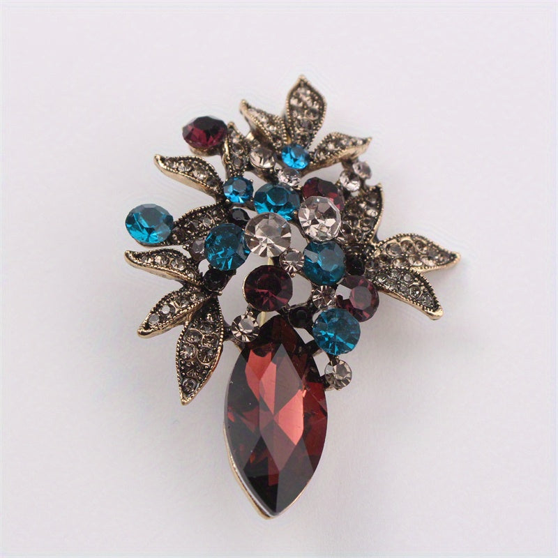Rhinestone Brooch Pin with Teardrop and Floral Design for Outfits Bags Hats