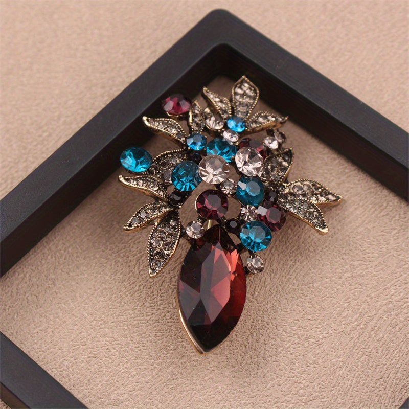 Rhinestone Brooch Pin with Teardrop and Floral Design for Outfits Bags Hats