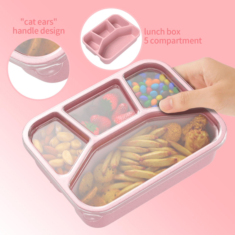 Wheat Straw Lunch Box with 4 Compartments Eco-Friendly Food Storage Microwave Safe