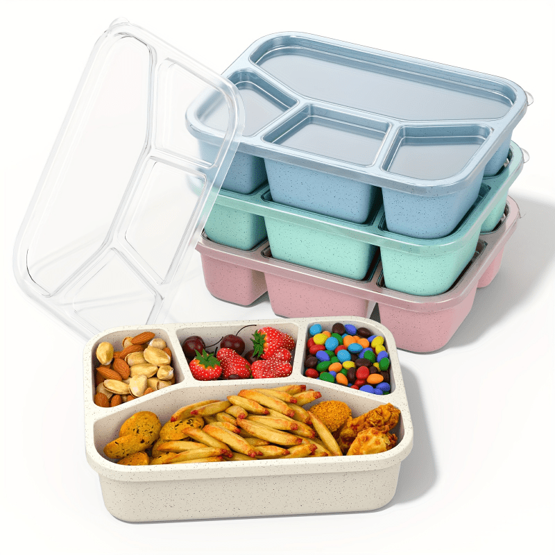 Wheat Straw Lunch Box with 4 Compartments Eco-Friendly Food Storage Microwave Safe