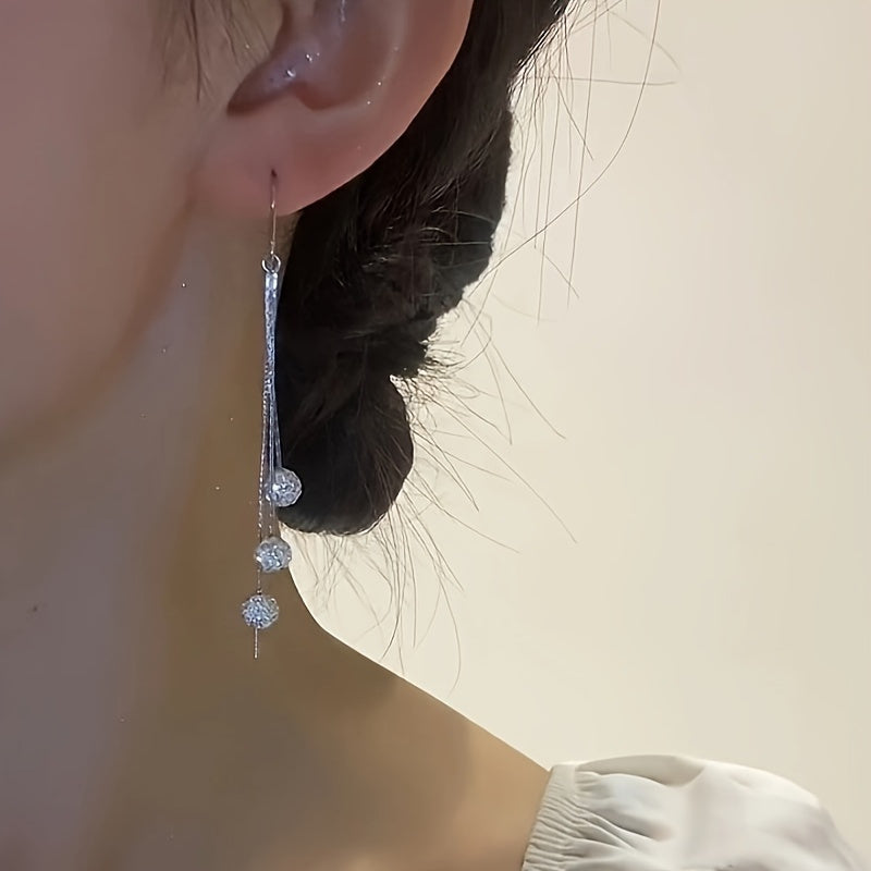 Women's Jewelry Dangle Earrings with Tassels and Shining Ball Pendants for Daily Wear