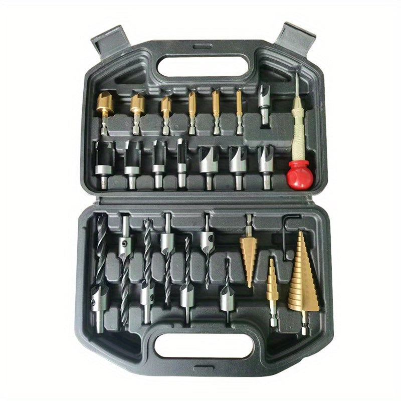 Stainless Steel Drill Bit Set with Tower Drill Center Punch Woodworking Counterbore and Plug Drills
