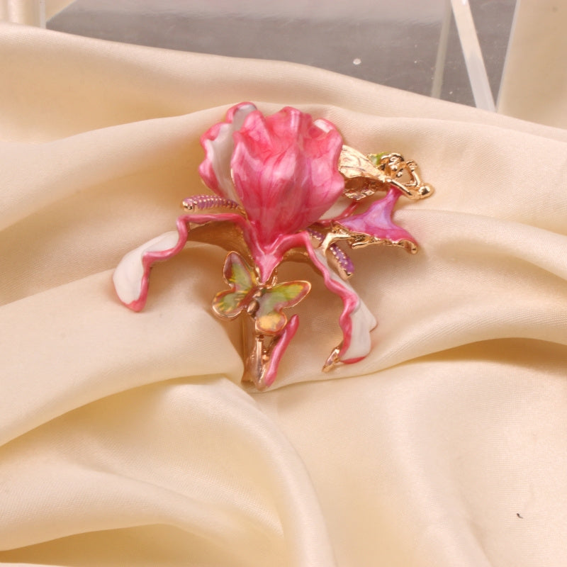 Women's Enamel Flower Brooch with Crystal Accents Fairy Design Vintage Style Jewelry Gift