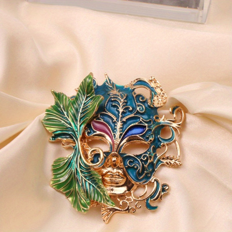 Enamel Mask Brooch with Crystals Medieval Style for Parties and Events