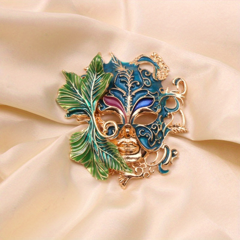 Enamel Mask Brooch with Crystals Medieval Style for Parties and Events