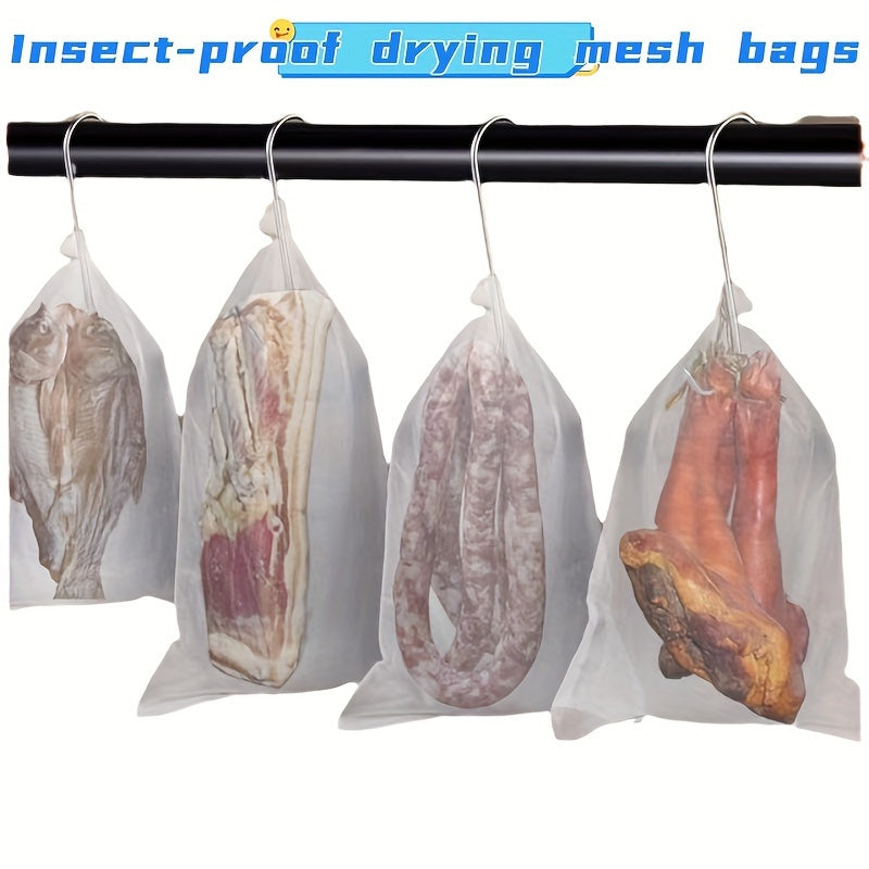 Set of 5 Nylon Mesh Drying Bags for Food Storage Insect Protection Hang for Air Drying