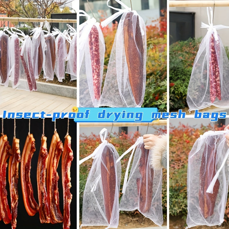 Set of 5 Nylon Mesh Drying Bags for Food Storage Insect Protection Hang for Air Drying