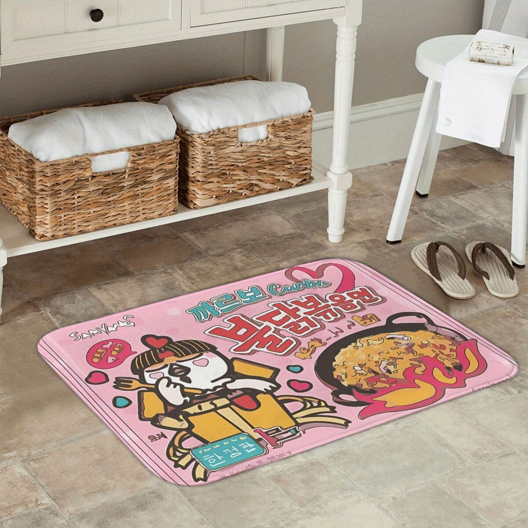 Rectangular Flannel Doormat for Bedroom Entrance with Cartoon Design Easy to Clean
