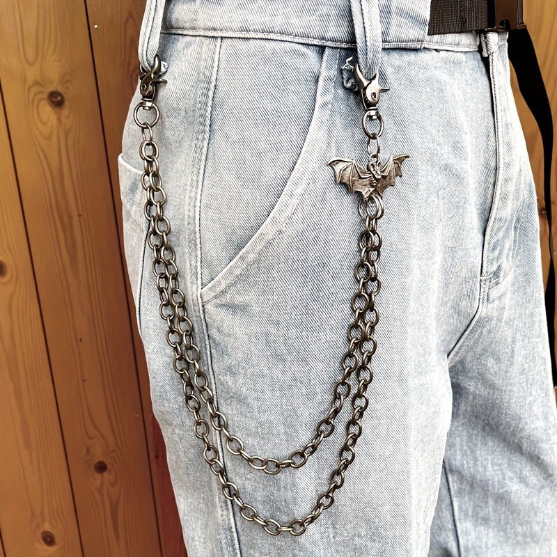 Unisex Gothic Bat Pendant Metal Waist Chain for Street Style Jeans