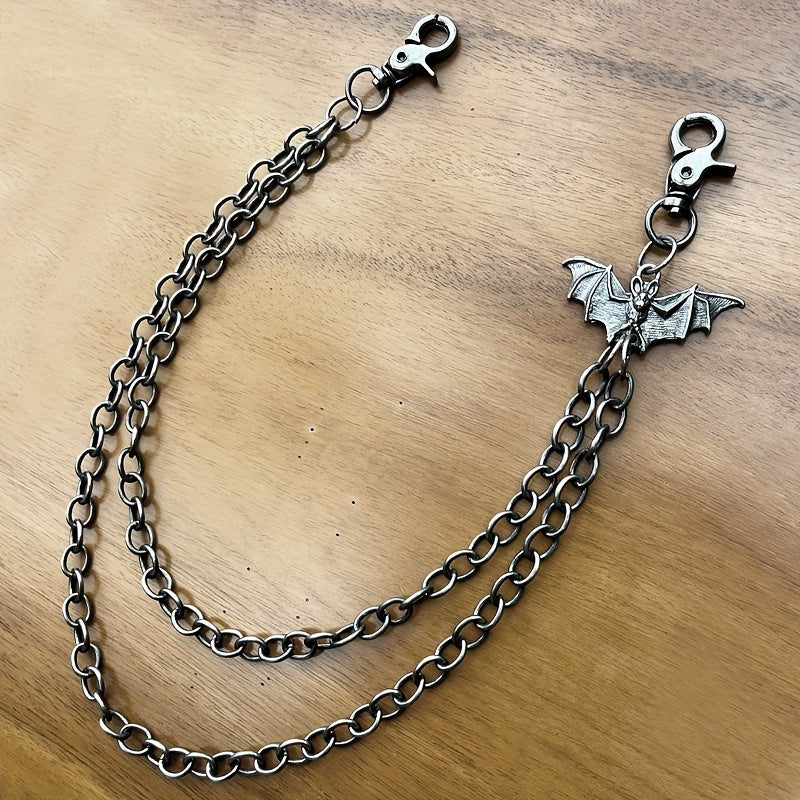 Unisex Gothic Bat Pendant Metal Waist Chain for Street Style Jeans