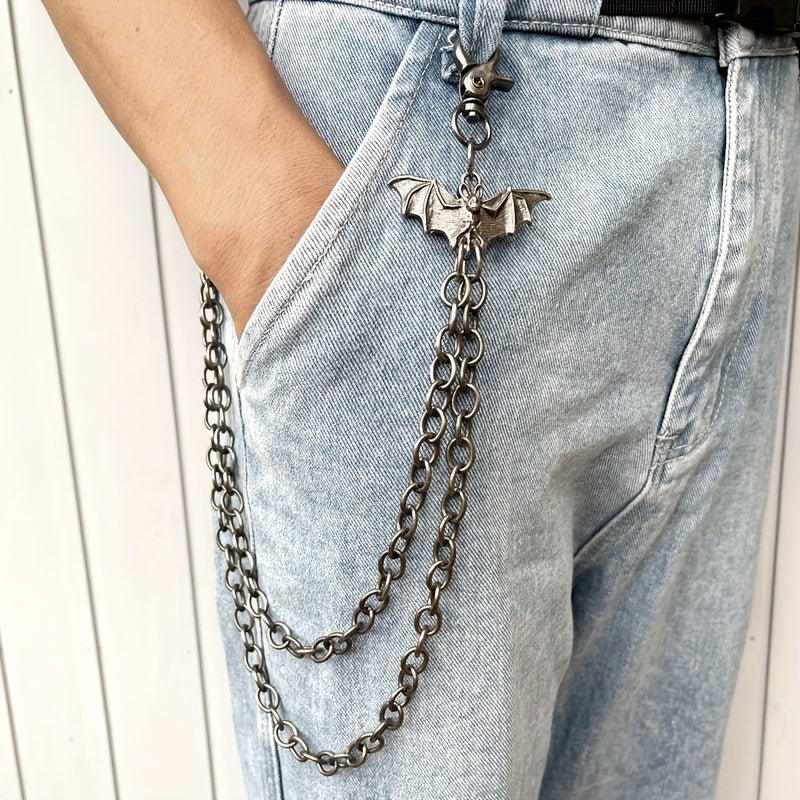 Unisex Gothic Bat Pendant Metal Waist Chain for Street Style Jeans