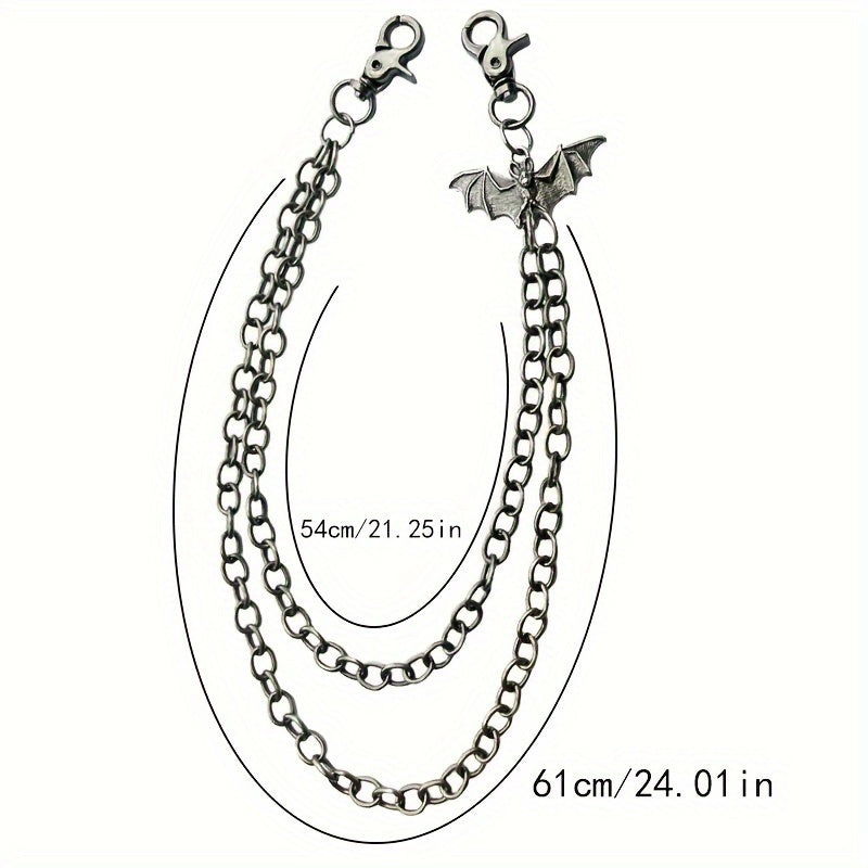 Unisex Gothic Bat Pendant Metal Waist Chain for Street Style Jeans