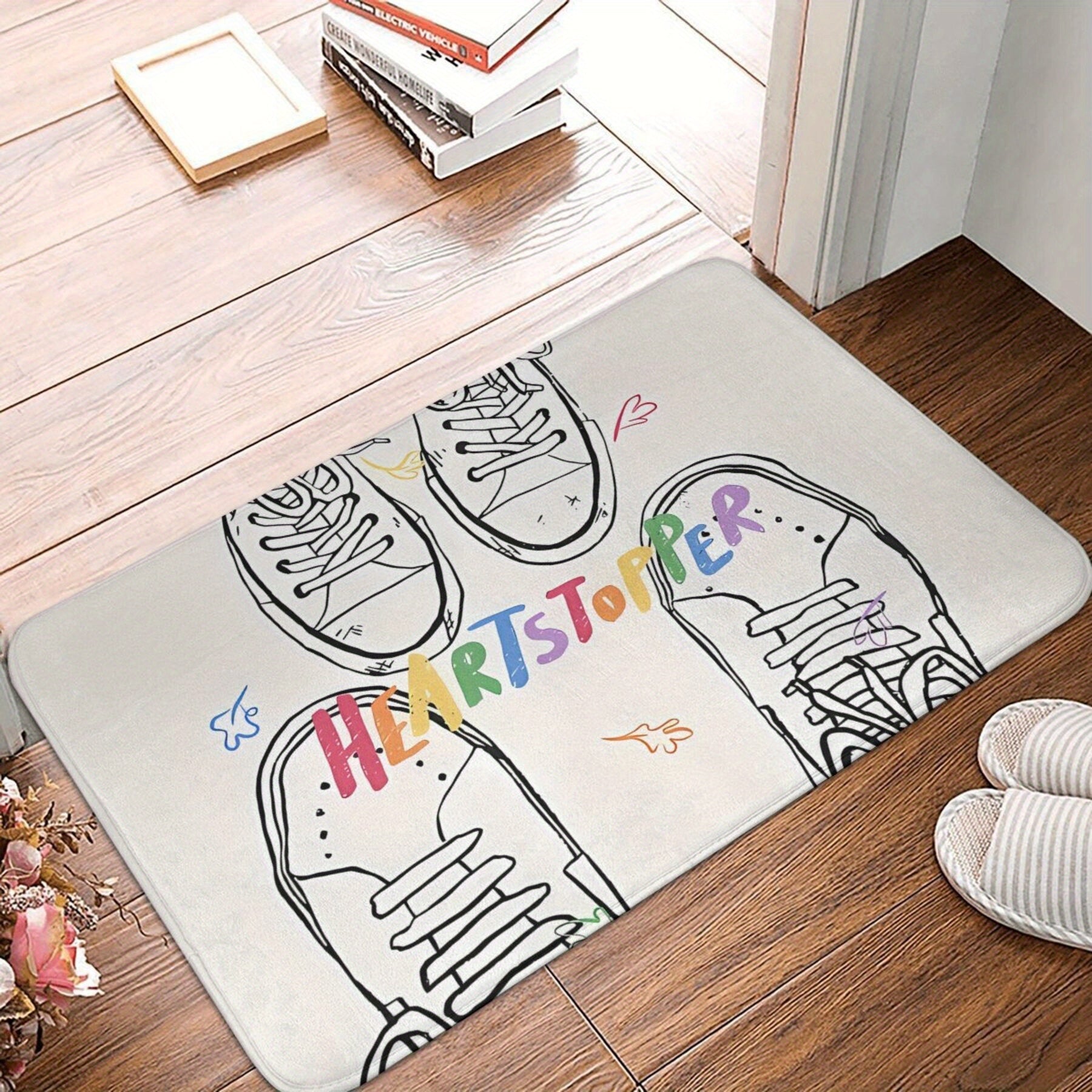 Polyester Non-Slip Doormat with Heartstopper Nick and Charlie Shoes Design, Machine Washable, Entryway Bedroom Balcony Carpet
