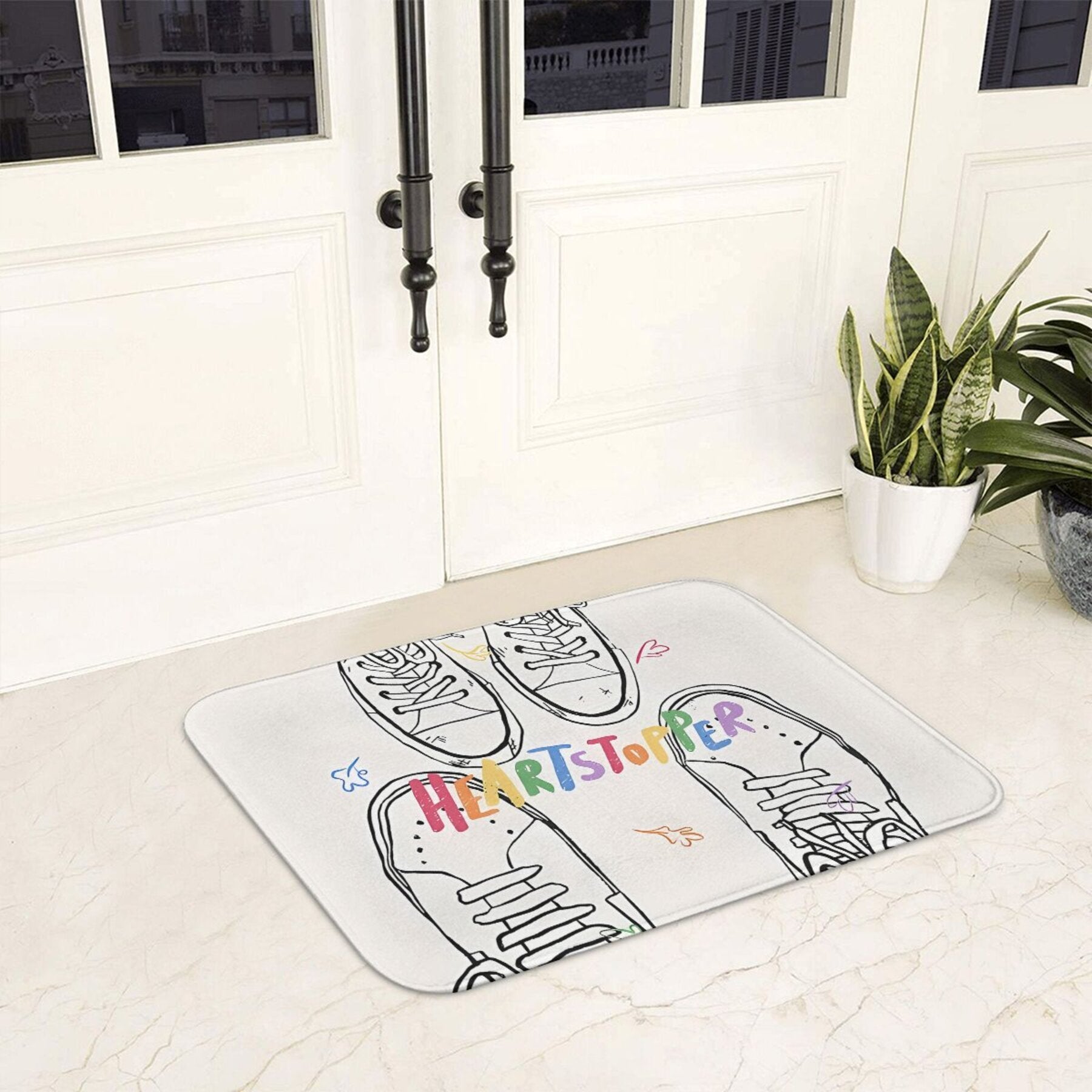 Polyester Non-Slip Doormat with Heartstopper Nick and Charlie Shoes Design, Machine Washable, Entryway Bedroom Balcony Carpet
