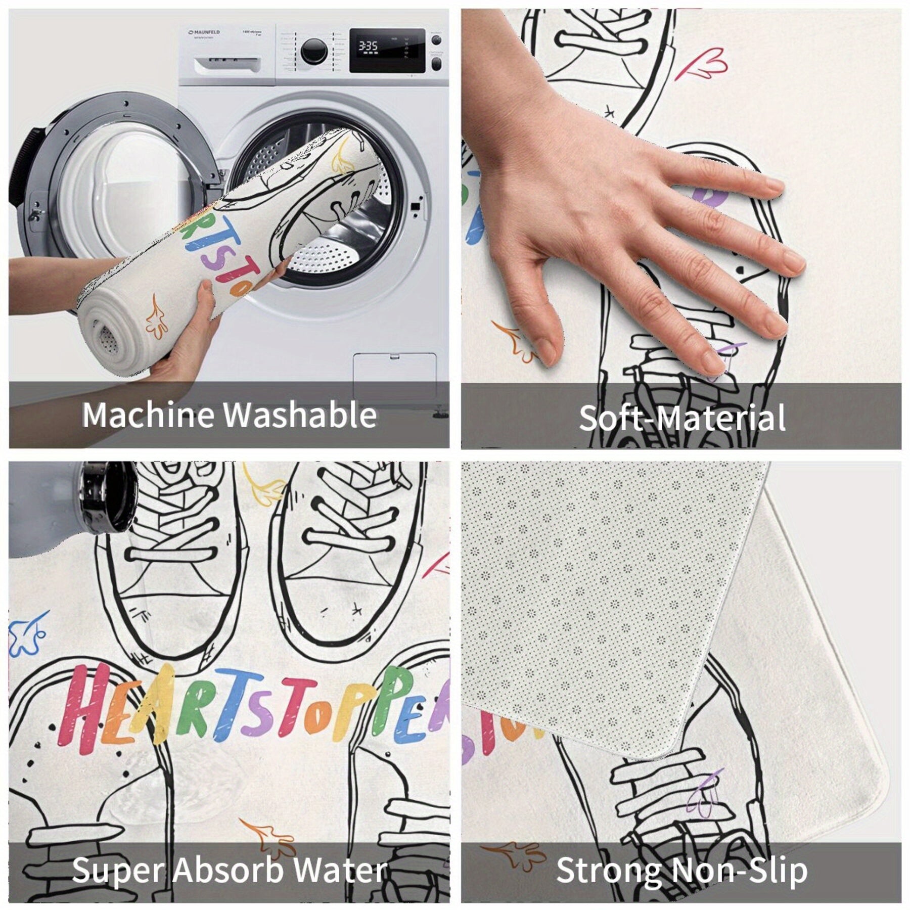 Polyester Non-Slip Doormat with Heartstopper Nick and Charlie Shoes Design, Machine Washable, Entryway Bedroom Balcony Carpet