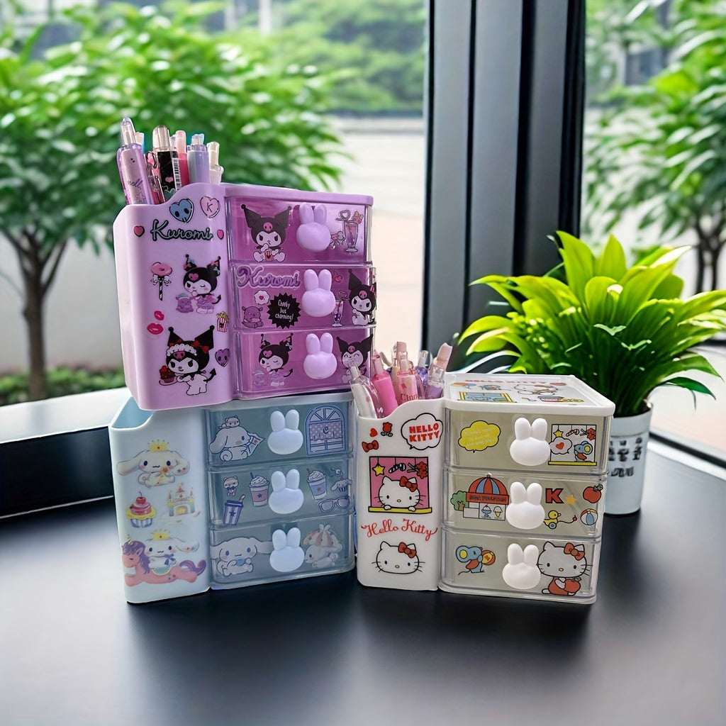 Large Capacity Desk Organizer with Expandable Layers and DIY Stickers for Pens and Stationery