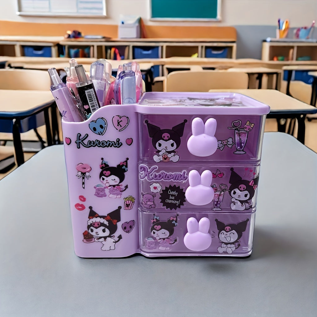Large Capacity Desk Organizer with Expandable Layers and DIY Stickers for Pens and Stationery