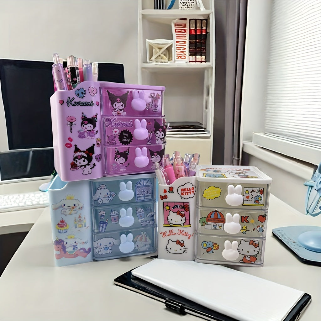 Large Capacity Desk Organizer with Expandable Layers and DIY Stickers for Pens and Stationery
