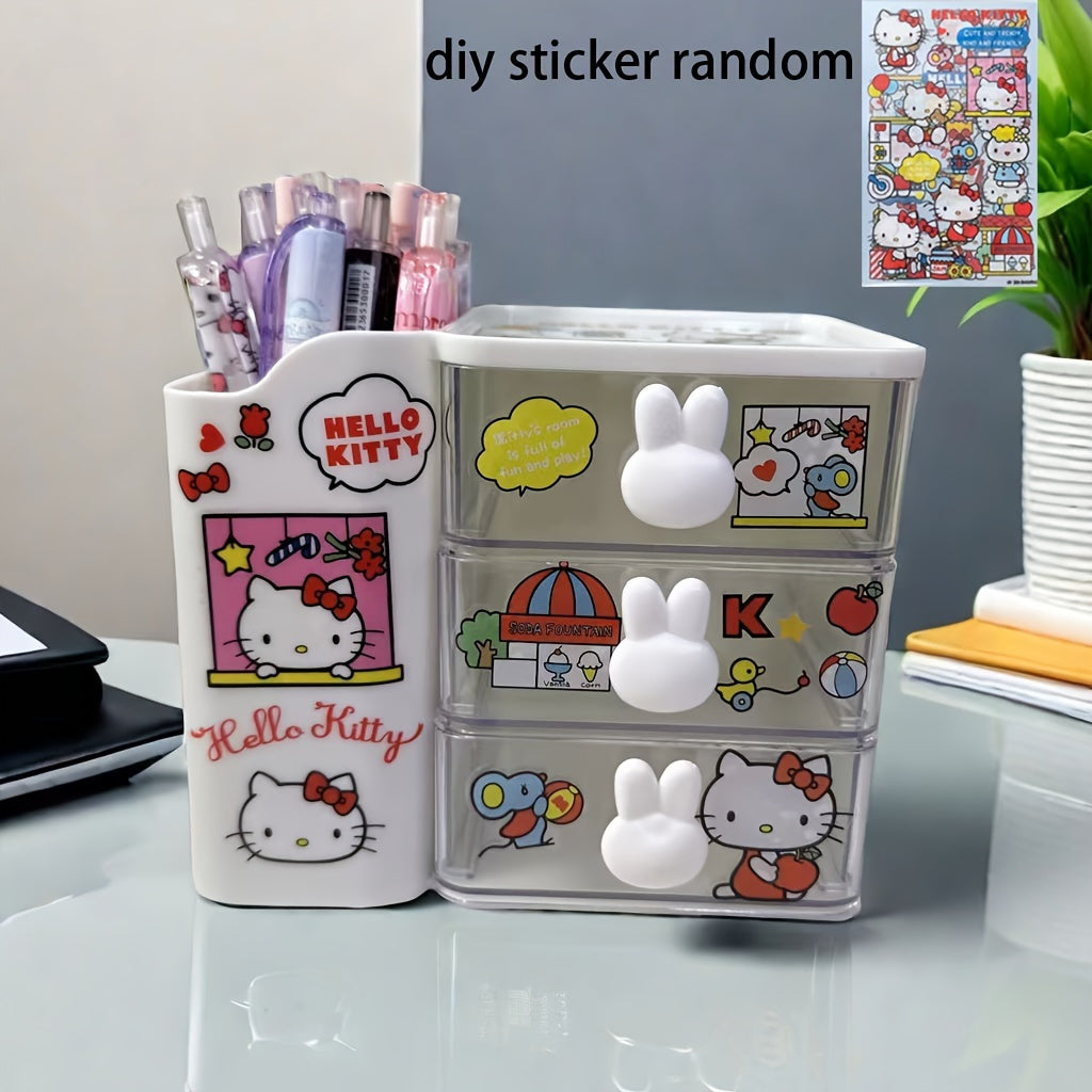 Large Capacity Desk Organizer with Expandable Layers and DIY Stickers for Pens and Stationery