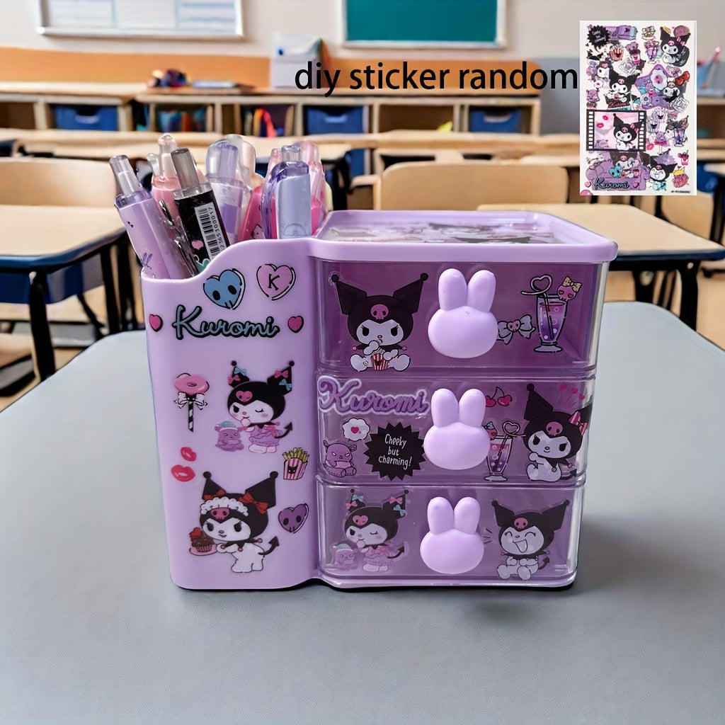Large Capacity Desk Organizer with Expandable Layers and DIY Stickers for Pens and Stationery