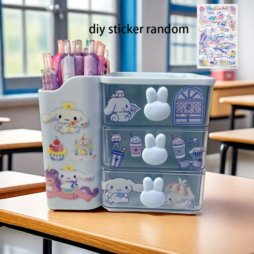 Large Capacity Desk Organizer with Expandable Layers and DIY Stickers for Pens and Stationery