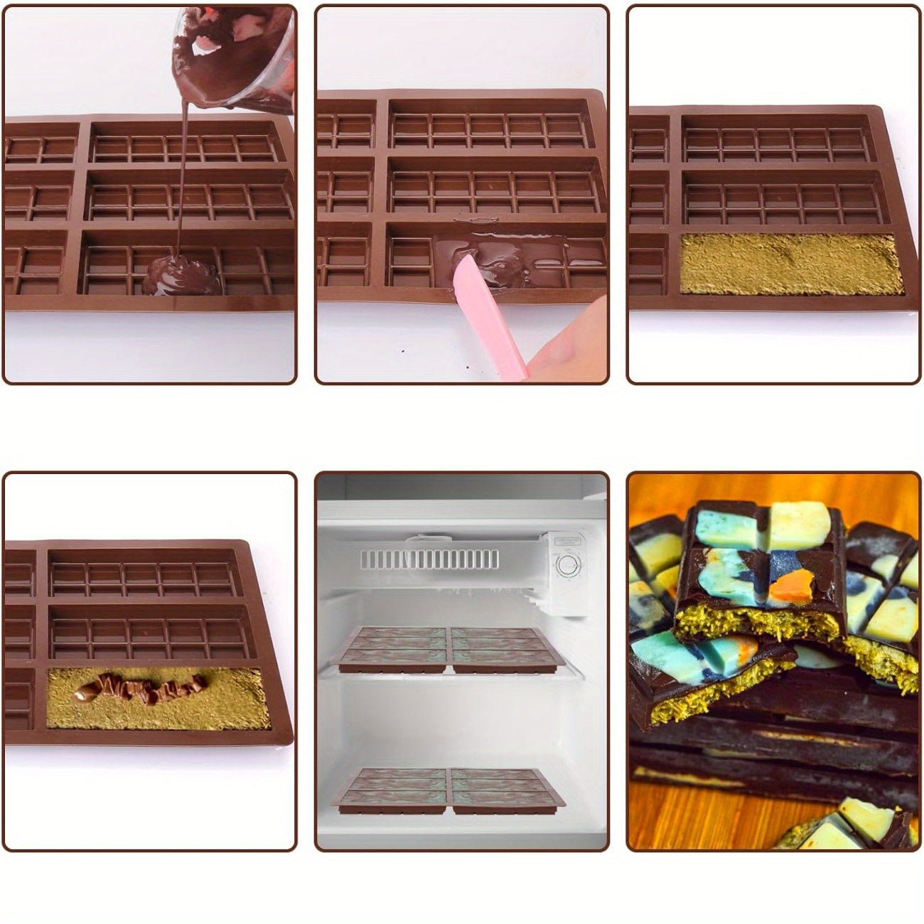 Rectangular Silicone Mold Set 6-Cavity Non-Stick Chocolate Making Tool