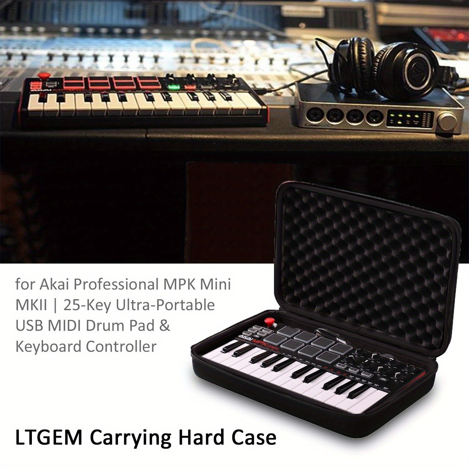 Hardshell EVA Protective Case for 25-Key USB MIDI Controllers Black